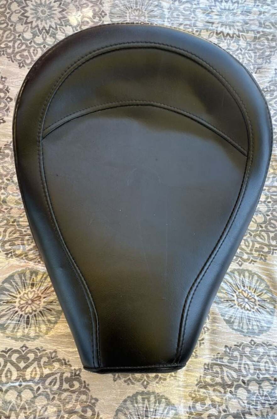 Black Leather Motorcycle Solo Spring Seat with Studded Crystal Conchos